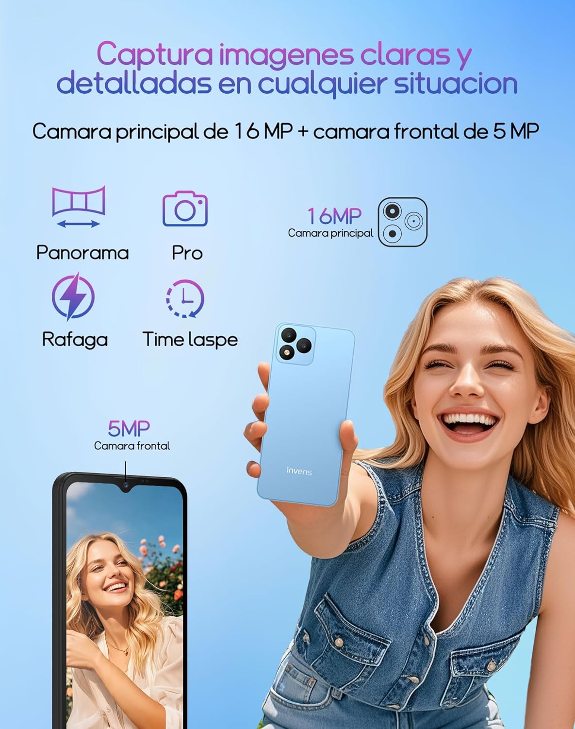 invens Note TK01 Mobile Phone, Android 12 Octa-Core Smartphone with 5.5'' Screen, Free Mobile Phones Battery 4250mAh, 8(4+4) GB+32GB 128GB Expandable, 4G Dual SIM/GPS/OTG, Blue