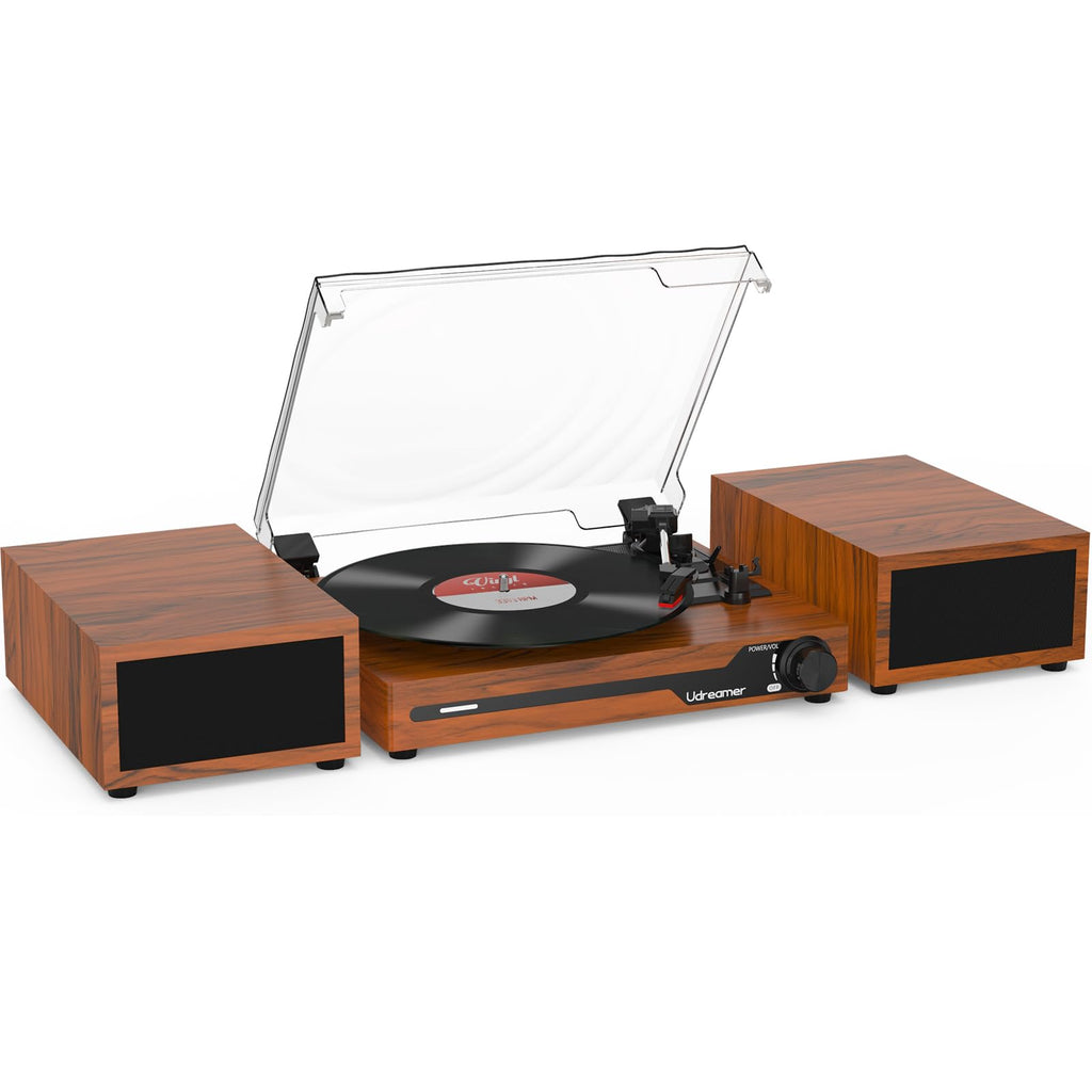 Udreamer Tocadiscos con 2 Altavoces Estéreo Duales, Vintage Tocadiscos con Bluetooth 5.3 Compatible 3 Velocidades, Entrada Auxiliar, Línea RCA, USB, Reproducción Inalámbrica, Verde