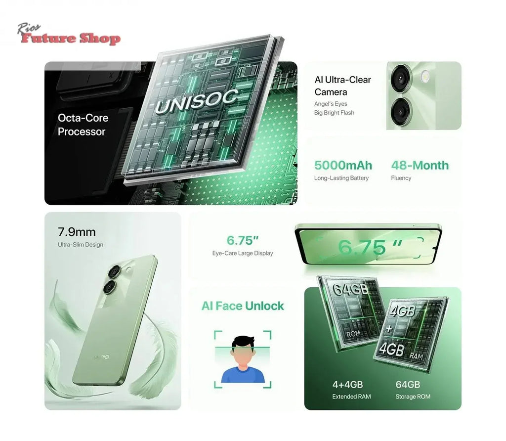 UMIDIGI G9A Android 14 Smartphone Octa-core 13MP Camera 64GB 6.75” Water Drop HD+ 5000mAh Battery Dual SIM Card Cellphone - Rios Future Shop