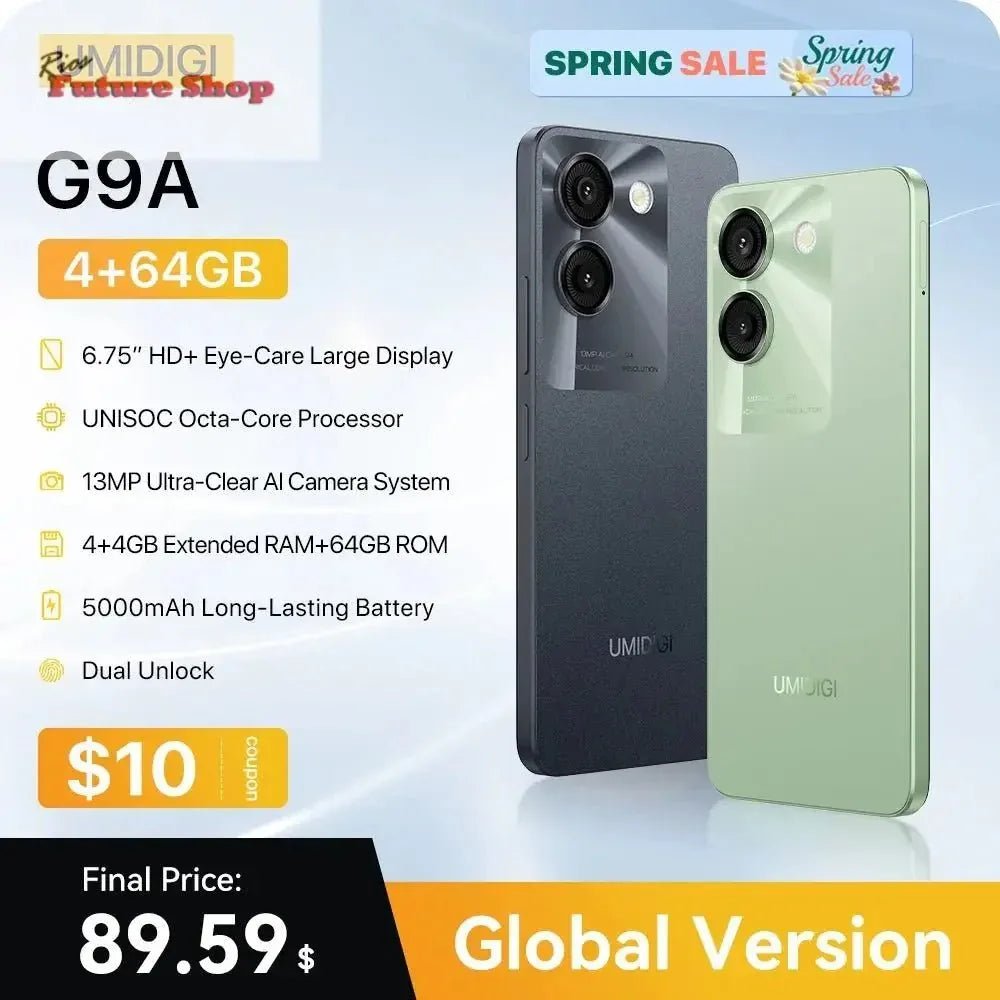 UMIDIGI G9A Android 14 Smartphone Octa-core 13MP Camera 64GB 6.75” Water Drop HD+ 5000mAh Battery Dual SIM Card Cellphone - Rios Future Shop