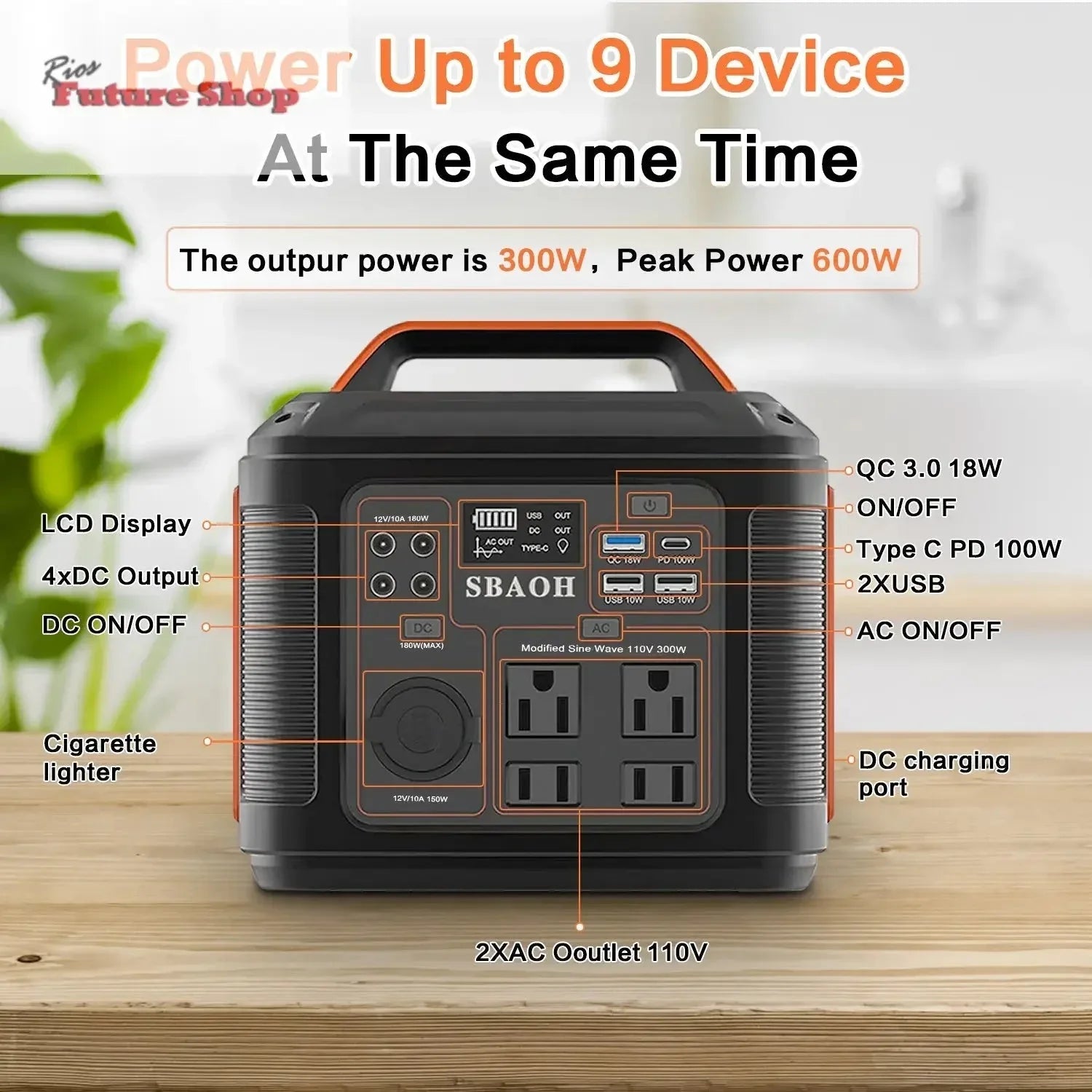 US Plug Portable Power Station P302,300W 296Wh Backup Lithium Battery - Rios Future Shop