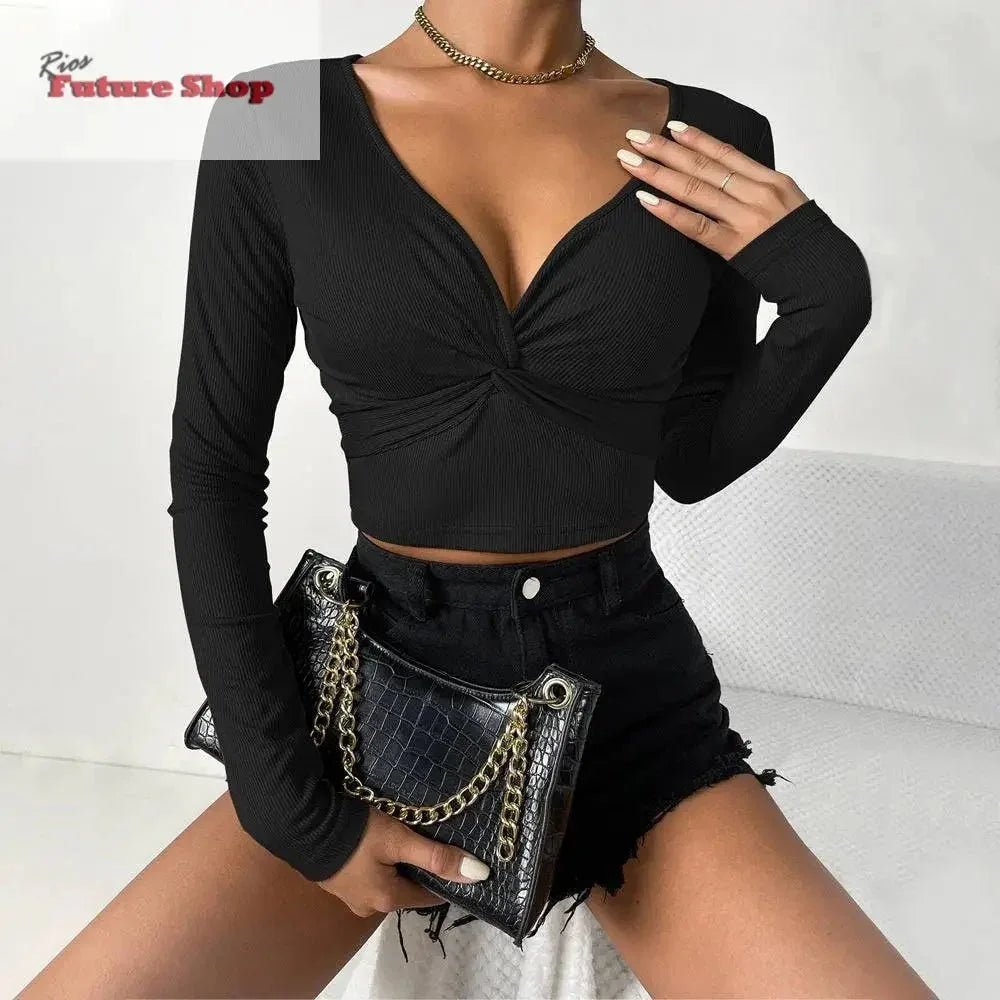 Women Design Dress V-neck long-sleeved slim - Rios Future Shop