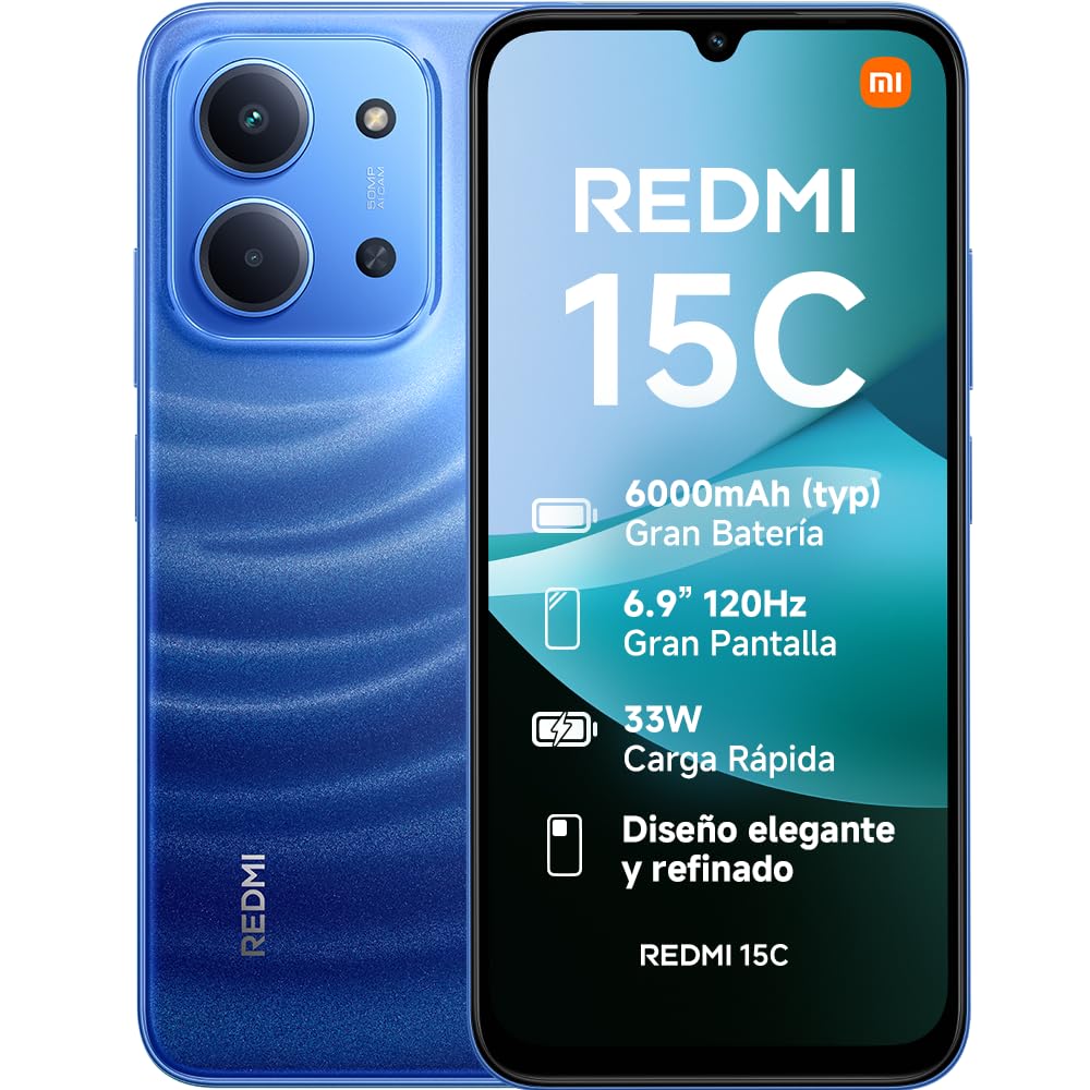 XIAOMI Redmi 15C - Smartphone de 4+128GB, Cámara Dual con IA de 50 MP, Pantalla inmersiva de 6,9" 120 Hz, Potente procesador octacore, Carga rápida de 33W, Cargador no Incluido, Verde (Versión ES)