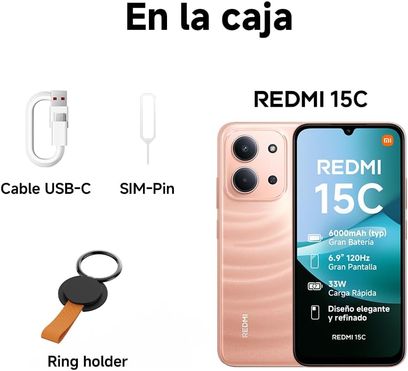 XIAOMI Redmi 15C - Smartphone de 4+128GB, Cámara Dual con IA de 50 MP, Pantalla inmersiva de 6,9" 120 Hz, Potente procesador octacore, Carga rápida de 33W, Cargador no Incluido, Verde (Versión ES)