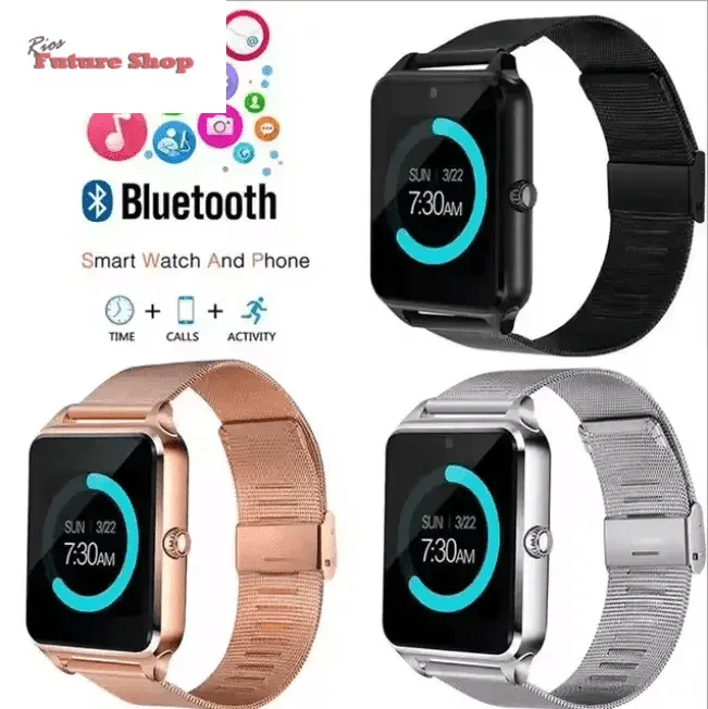 Z60 com pulseira de metal relógio inteligente e com câmera android - Rios Future Shop